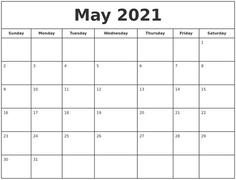 Free May Calendar 2021 Printable